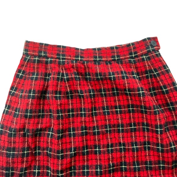 Pendleton Wool Skirt Womens 2P Red Black Plaid Vintage Tartan =Pencil Midi 1980s - Picture 6 of 7
